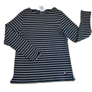 Tommy Hilfiger Womens top Navy & Cream Striped Long Sleeve Shirt Ribbed